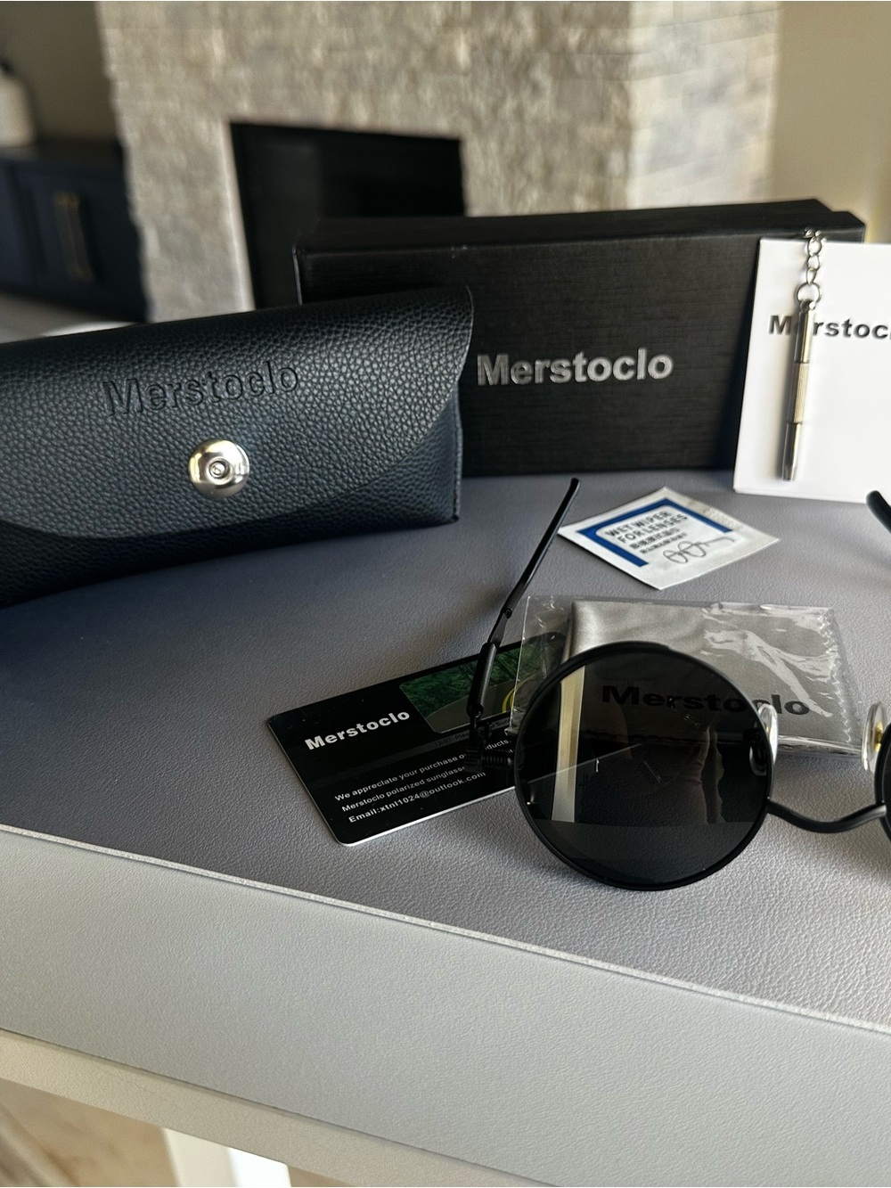 Merstoclo Round Polarized Sunglasses Black Steampunk Retro UV400 w/ Case NWT - Picture 6 of 6